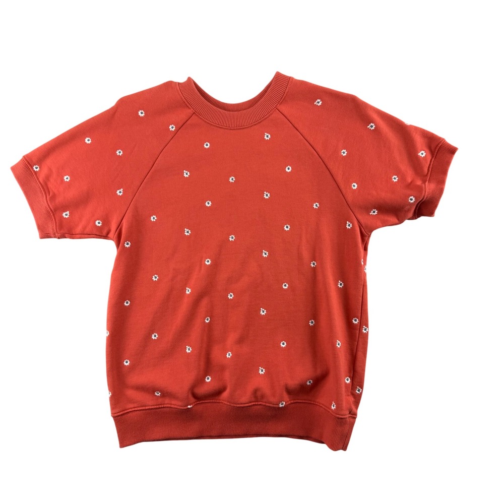 Alpine Design Womens Short Sleeve Sweatshirt Rust Orange Embroidered Floral S
